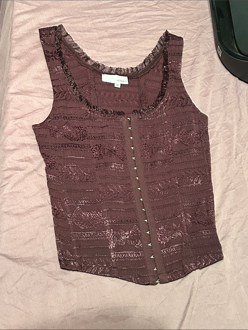 Hennes Burgundy Hook and Eye Corset Style Camisole EU 36 US 4-6 Vintage Gorgeous